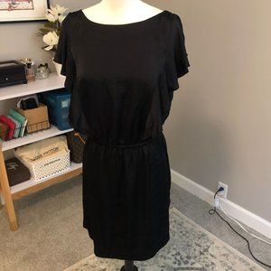 Open Back Black Crepe Dress with Flutter Sleeves